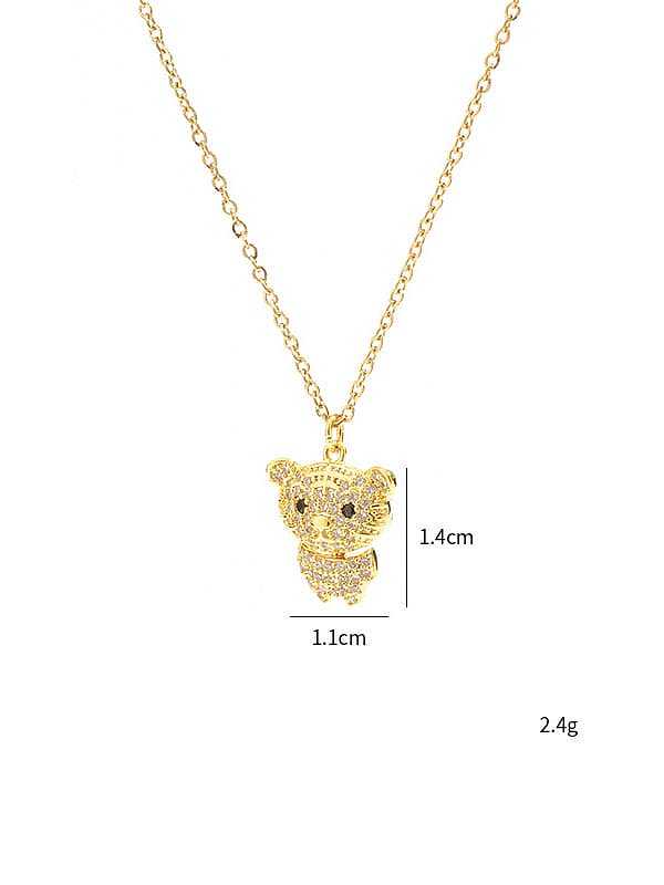 Brass Cubic Zirconia Bear Cute Necklace