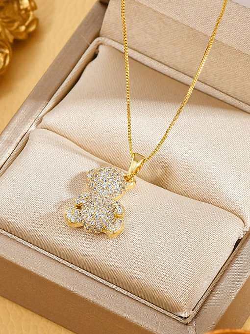 Brass Cubic Zirconia Bear Dainty Necklace