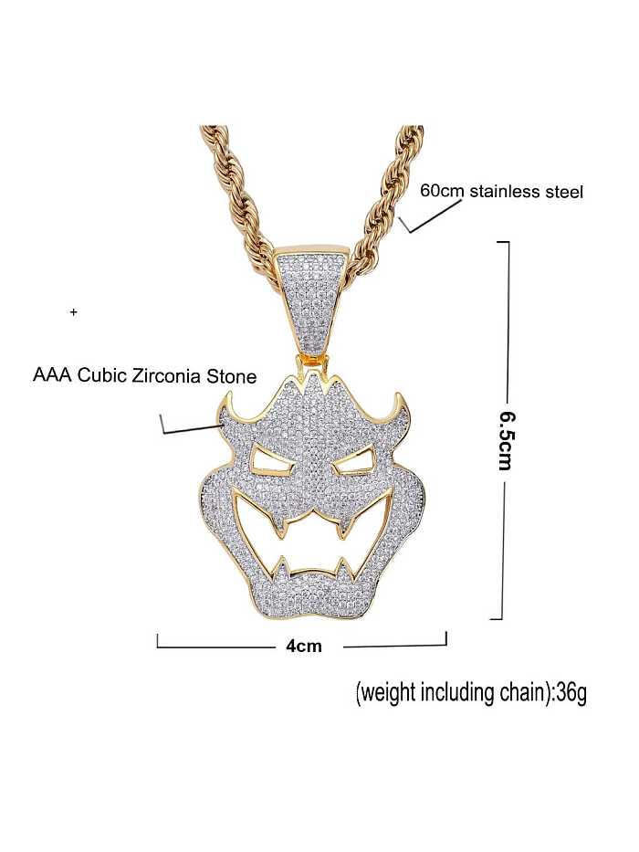 Brass Cubic Zirconia Monster Hip Hop Necklace