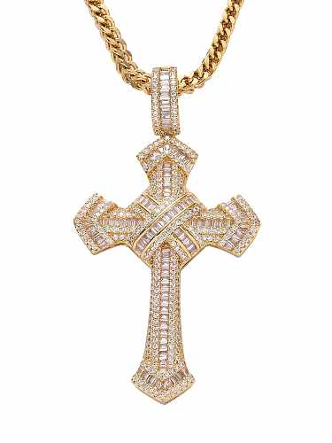 Brass Cubic Zirconia Cross Hip Hop Necklace