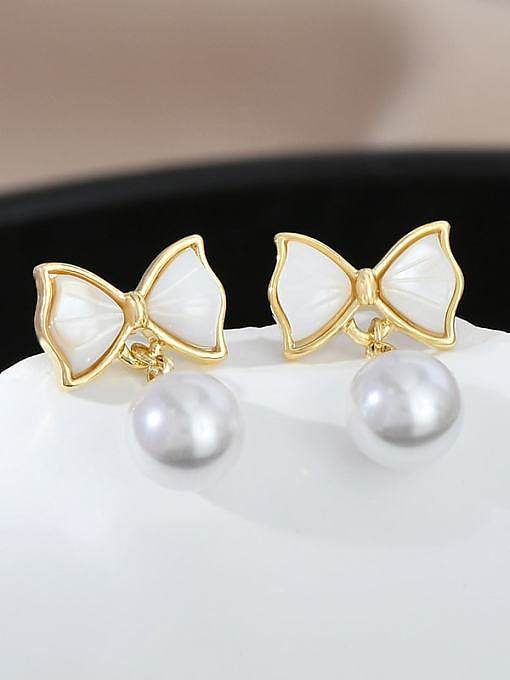 Brass Imitation Pearl Bowknot Dainty Stud Earring