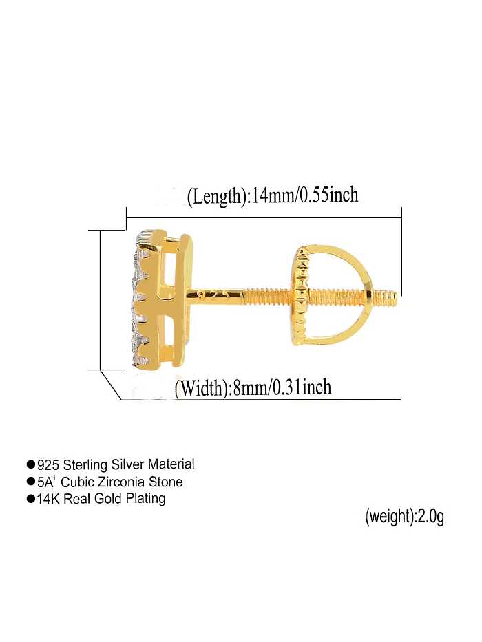 Pendiente de tuerca cuadrado de circonita cúbica de plata de ley 925