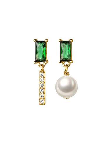 Brass Imitation Pearl Green Geometric Dainty Stud Earring