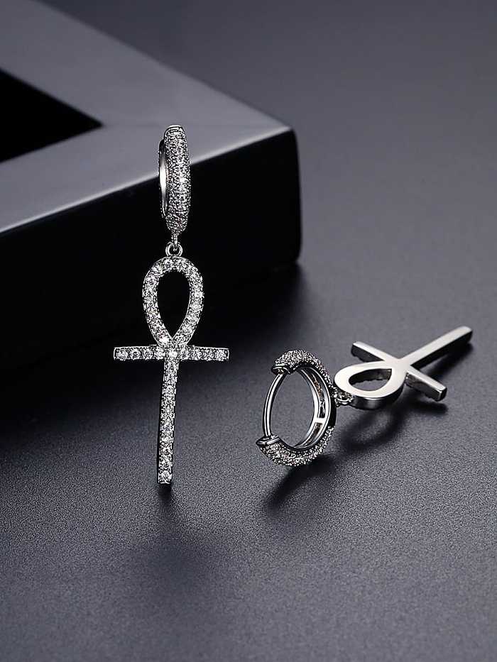 Brass Cubic Zirconia Cross Hip Hop Huggie Earring