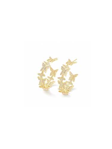 Brass Cubic Zirconia Flower Dainty Hoop Earring