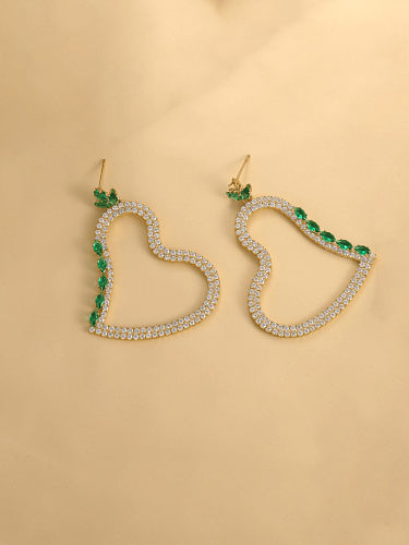Brass Cubic Zirconia Heart Vintage Cluster Earring