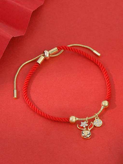 Brass Cubic Zirconia Rabbit Dainty Adjustable Bracelet