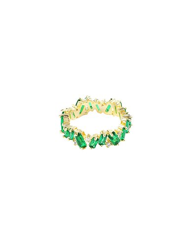 Brass Cubic Zirconia Green Geometric Vintage Band Ring