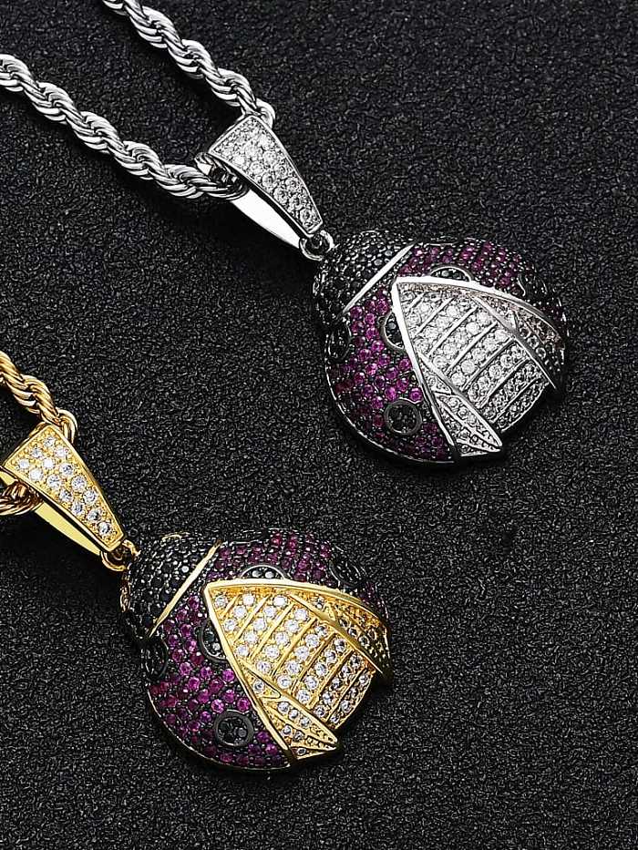 Collar de hip hop con escarabajo de circonita cúbica de latón