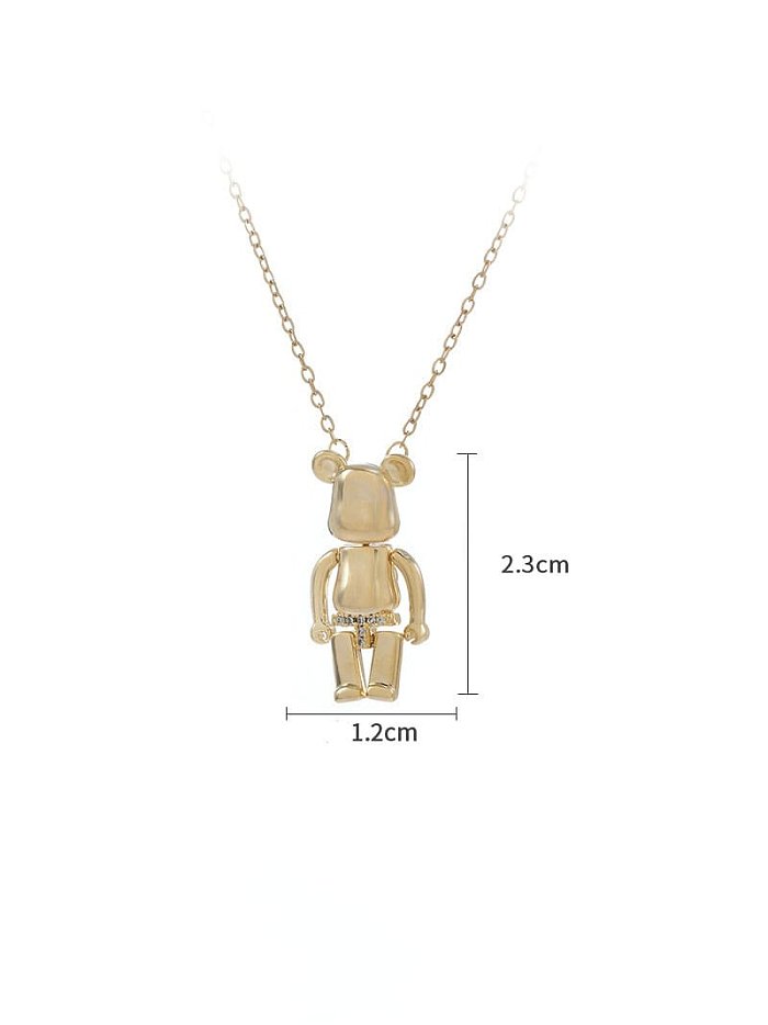 Brass Cubic Zirconia Bear Cute Necklace