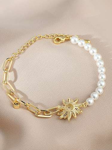 Brass Cubic Zirconia Flower Dainty Bracelet