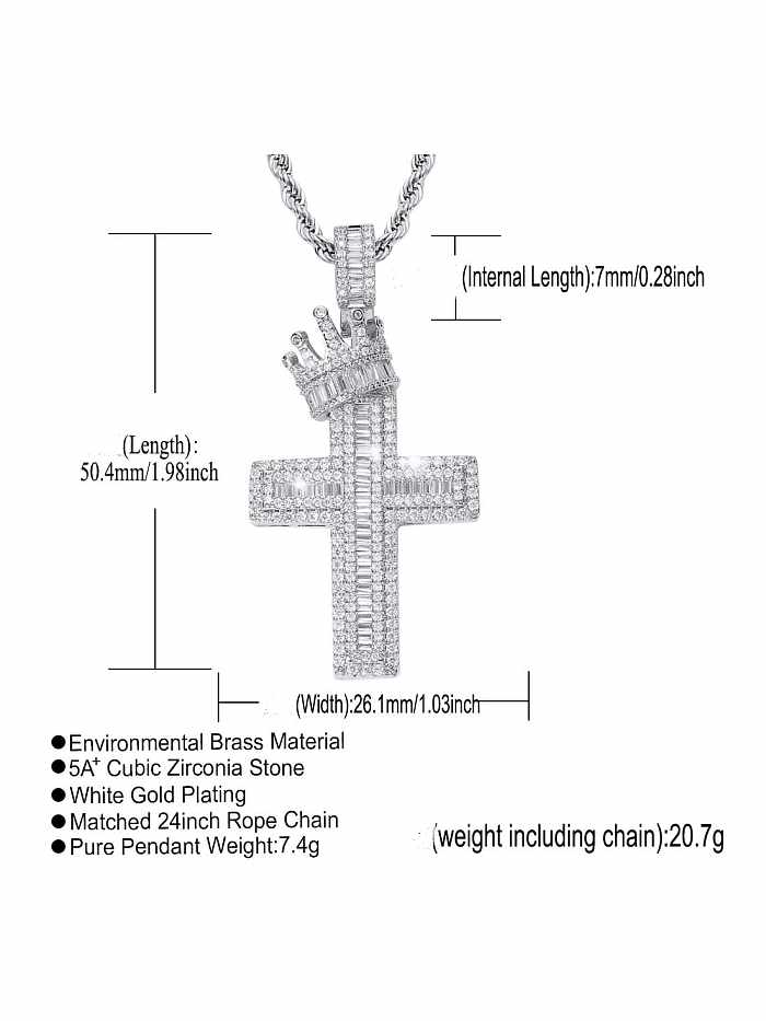 Brass Cubic Zirconia Cross Hip Hop Necklace