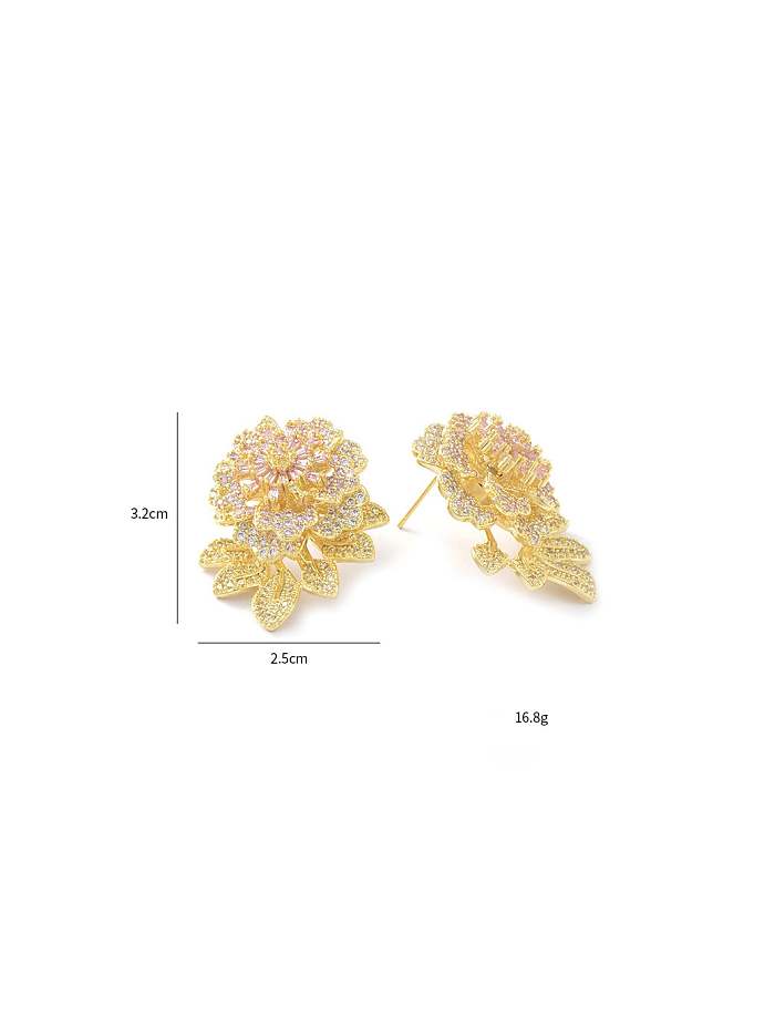 Brass Cubic Zirconia Flower Luxury Stud Earring