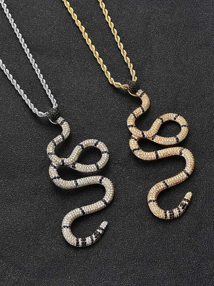 Brass Cubic Zirconia Snake Hip Hop Necklace