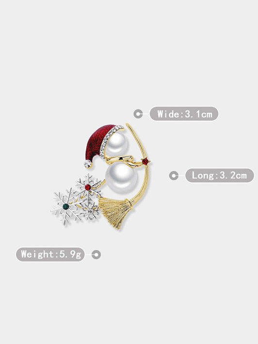 Brass Imitation Pearl Enamel Trend Snowman Brooch Luxury Christmas Gift Brooch