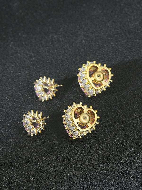 Brass Cubic Zirconia Pink Geometric Dainty Stud Earring