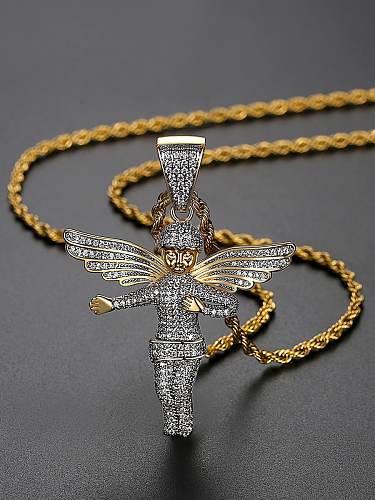 Hip-Hop-Halskette mit Engelsflügel aus Messing und kubischem Zirkonia