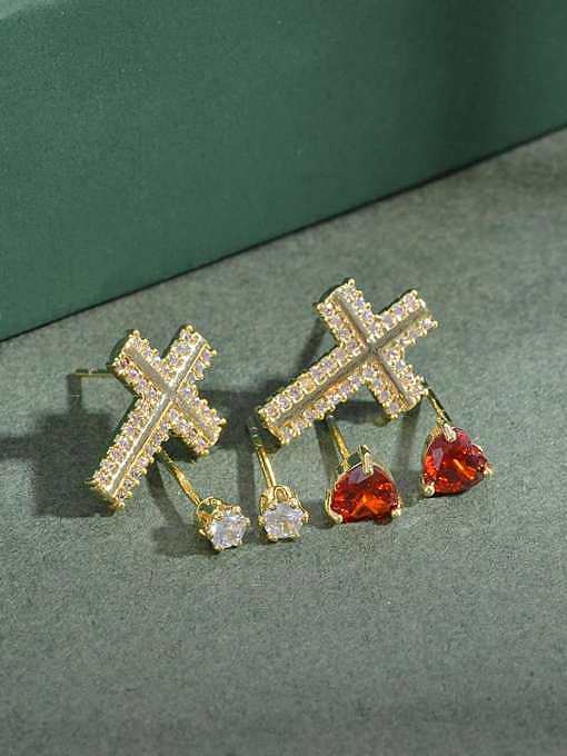 Minimalistisches Ohrstecker-Set mit Kreuz und Zirkonia-Kreuz aus Messing