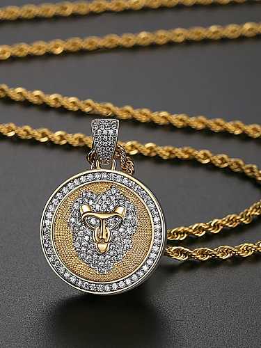 Brass Lion Cubic Zirconia Round Hip Hop Necklace