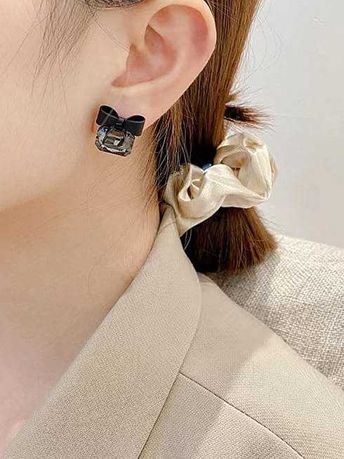Brass Cubic Zirconia Bowknot Dainty Stud Earring