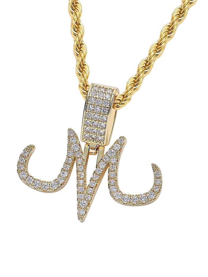 Brass Cubic Zirconia Letter Hip Hop Necklace