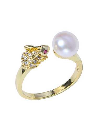 Brass Freshwater Pearl Cat Vintage Band Ring