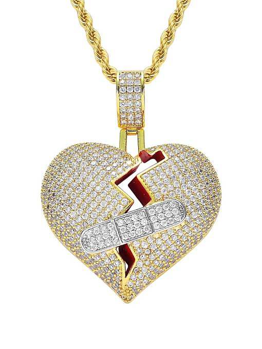 Brass Cubic Zirconia Heart Hip Hop Necklace