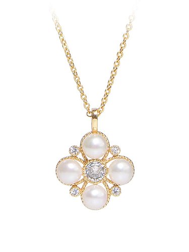 Brass Freshwater Pearl Clover Minimalist Necklace