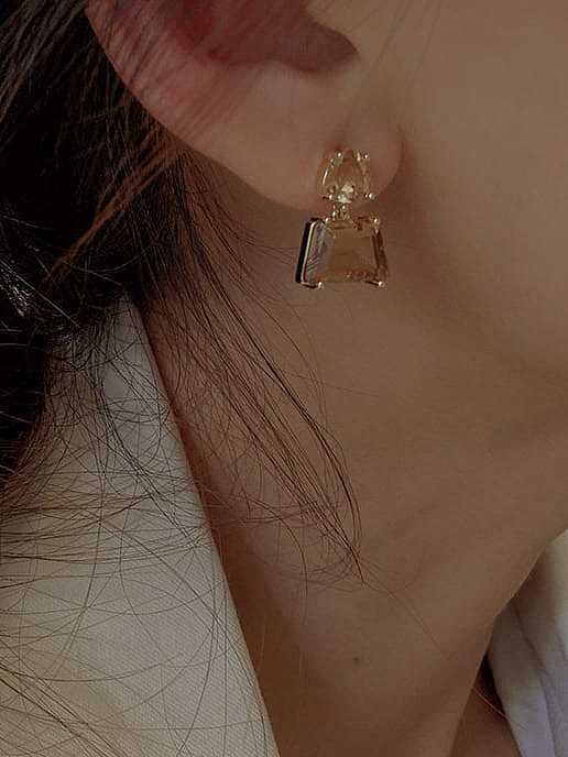 Brass Cubic Zirconia Geometric Vintage Stud Earring