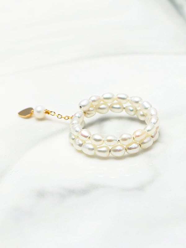 Brass Freshwater Pearl Geometric Minimalist Stackable Ring
