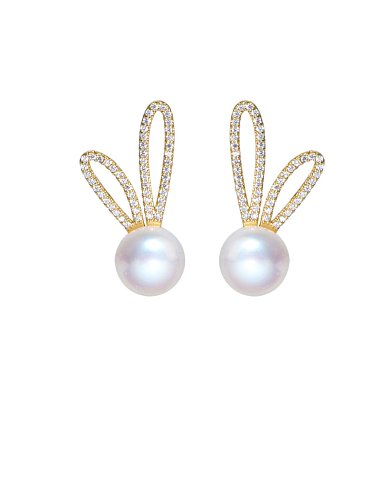 Brass Cubic Zirconia Irregular Minimalist Rabbit ears Stud Earring