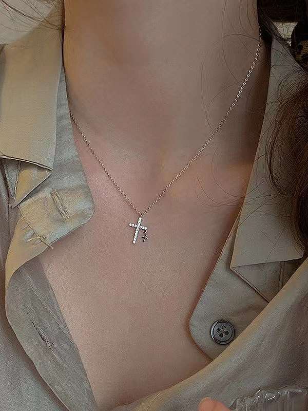 Brass Cubic Zirconia Cross Dainty Necklace