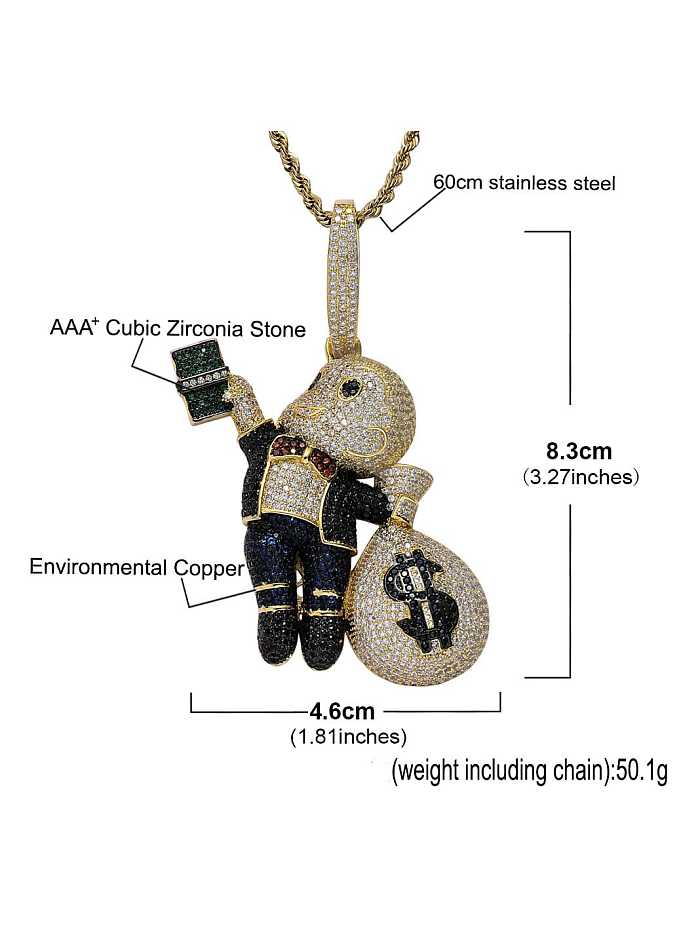 Brass Cubic Zirconia Monkey Hip Hop Necklace