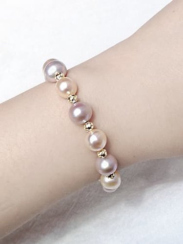 Brass Freshwater Pearl Round Minimalist Beaded Bracelet