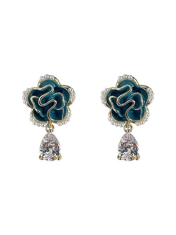 Brass Enamel Flower Trend Drop Earring