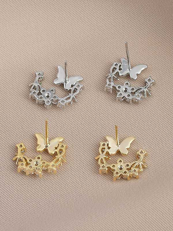 Brass Cubic Zirconia Enamel Flower Dainty Stud Earring