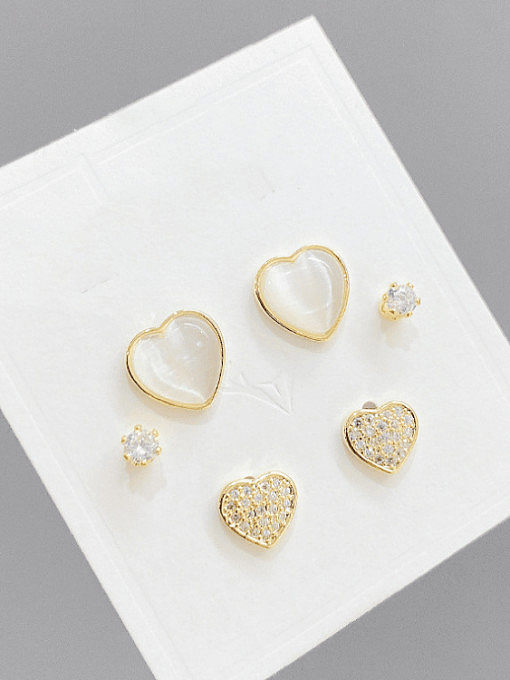 Brass Cubic Zirconia Heart Minimalist Stud Earring