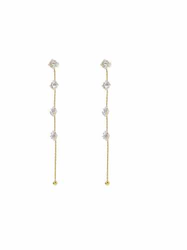 Brass Cubic Zirconia Tassel Dainty Threader Earring