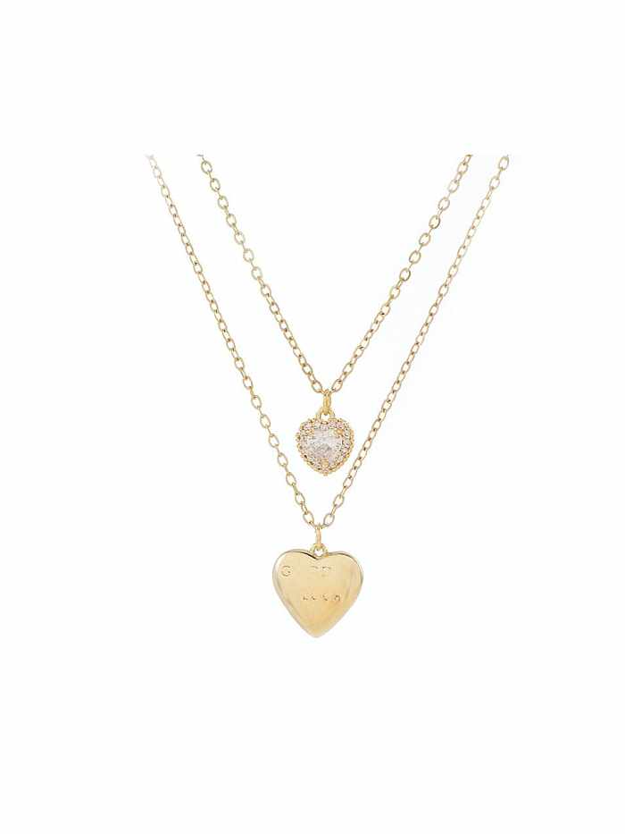 Mehrsträngige Halskette im Trend-Stil mit kubischen Zirkonia-Herzen aus Messing