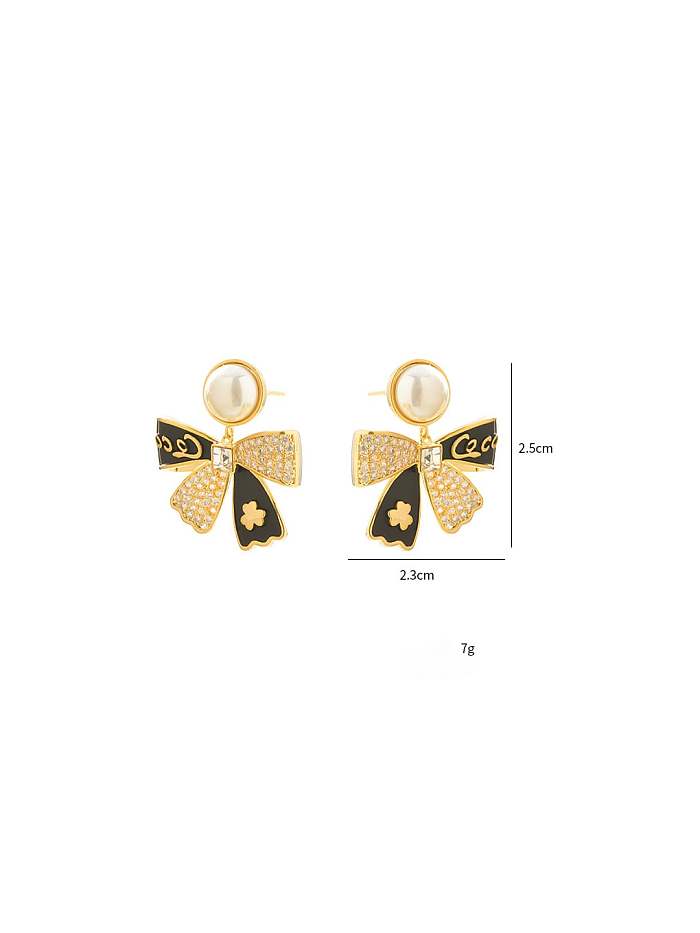 Brass Cubic Zirconia Enamel Bowknot Dainty Stud Earring