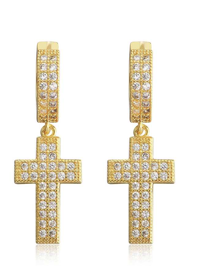 Brass Cubic Zirconia Cross Dainty Drop Earring