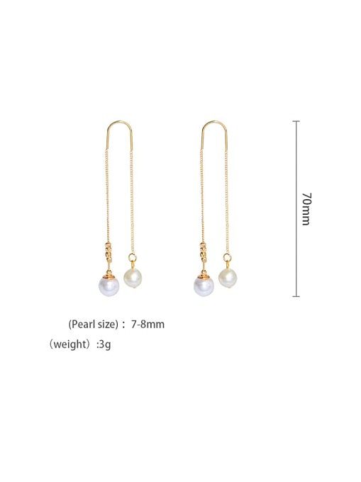 Brass Freshwater Pearl Tassel Minimalist Threader Earring