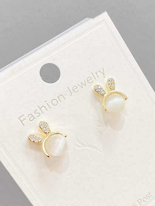 Brass Cats Eye Rabbit Dainty Stud Earring