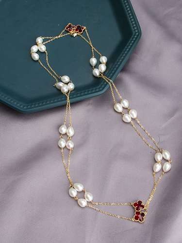Collar vintage geométrico de múltiples hebras con perlas de agua dulce de latón