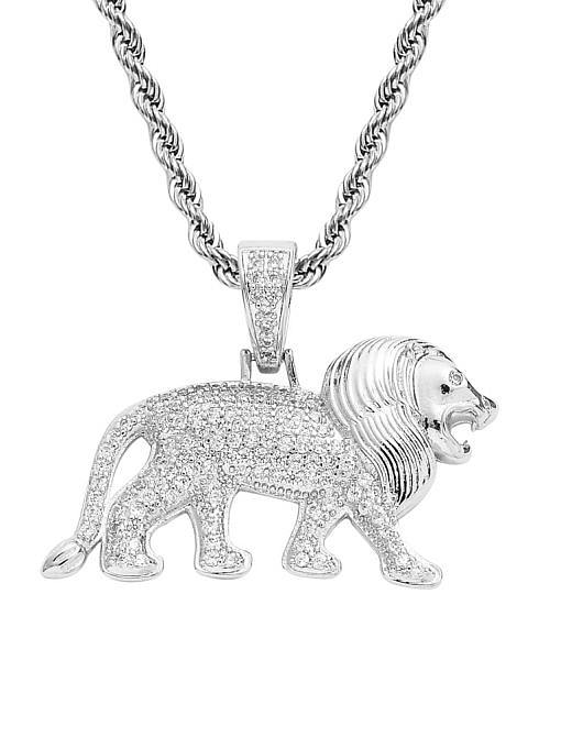 Brass Cubic Zirconia Lion Hip Hop Necklace