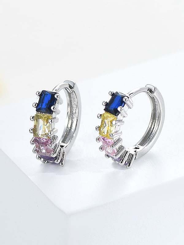 Brass Cubic Zirconia Geometric Minimalist Huggie Earring
