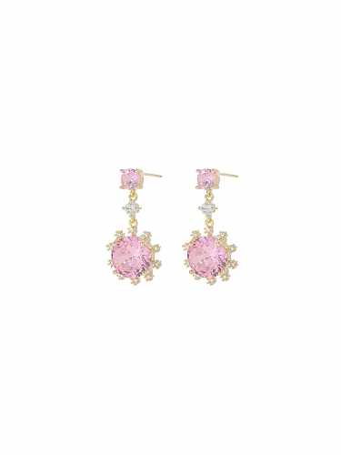 Boucles d'Oreilles Pendantes en Laiton Cubic Zirconia Pink Flower Dainty