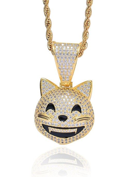 Brass Cubic Zirconia Cat Hip Hop Necklace