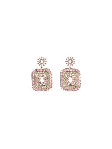 Boucles d'oreilles pendantes de luxe géométriques roses en laiton et zircon cubique
