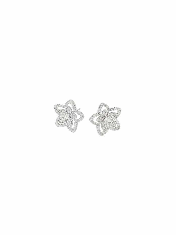 Brass Cubic Zirconia Flower Dainty Stud Earring